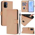 For Xiaomi Poco M5s Skin Feel Solid Color Leather Phone Case with Lanyard(Nude) - 1