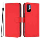 For Xiaomi Poco M3 Pro Skin Feel Solid Color Leather Phone Case with Lanyard(Red) - 2