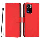 For Xiaomi Poco X4 NFC 5G Skin Feel Solid Color Leather Phone Case with Lanyard(Red) - 2