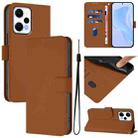For Xiaomi Poco F5 Skin Feel Solid Color Leather Phone Case with Lanyard(Brown) - 1