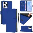 For Xiaomi Poco F5 Skin Feel Solid Color Leather Phone Case with Lanyard(Dark Blue) - 1
