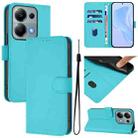 For Xiaomi Poco M6 Pro 4G Skin Feel Solid Color Leather Phone Case with Lanyard(Lake Blue) - 1