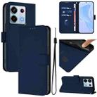 For Xiaomi Poco X6 5G Global Skin Feel Solid Color Leather Phone Case with Lanyard(Navy Blue) - 1