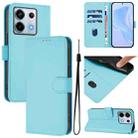 For Xiaomi Poco X6 5G Global Skin Feel Solid Color Leather Phone Case with Lanyard(Sky Blue) - 1