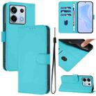 For Xiaomi Poco X6 5G Global Skin Feel Solid Color Leather Phone Case with Lanyard(Lake Blue) - 1