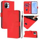 For Xiaomi Mi 11 Skin Feel Solid Color Leather Phone Case with Lanyard(Red) - 1