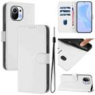 For Xiaomi Mi 11 Skin Feel Solid Color Leather Phone Case with Lanyard(White) - 1