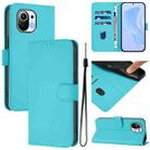 For Xiaomi Mi 11 Skin Feel Solid Color Leather Phone Case with Lanyard(Lake Blue) - 1