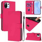 For Xiaomi Mi 11 Lite 5G Skin Feel Solid Color Leather Phone Case with Lanyard(Rose Red) - 1