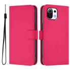 For Xiaomi Mi 11 Lite 5G Skin Feel Solid Color Leather Phone Case with Lanyard(Rose Red) - 2