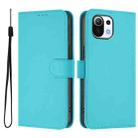 For Xiaomi Mi 11 Lite 5G Skin Feel Solid Color Leather Phone Case with Lanyard(Lake Blue) - 2