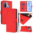 For Xiaomi Mi 11 Pro Skin Feel Solid Color Leather Phone Case with Lanyard(Red) - 1