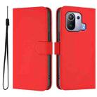 For Xiaomi Mi 11 Pro Skin Feel Solid Color Leather Phone Case with Lanyard(Red) - 2