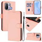 For Xiaomi Mi 11 Pro Skin Feel Solid Color Leather Phone Case with Lanyard(Pink) - 1