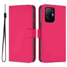 For Xiaomi 11T / 11T Pro Skin Feel Solid Color Leather Phone Case with Lanyard(Rose Red) - 2