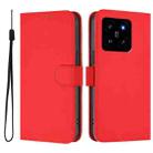 For Xiaomi 14 Skin Feel Solid Color Leather Phone Case with Lanyard(Red) - 2