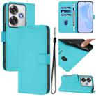 For Xiaomi Poco F6 5G Skin Feel Solid Color Leather Phone Case with Lanyard(Lake Blue) - 1