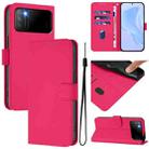 For Xiaomi Poco M3 Skin Feel Solid Color Leather Phone Case with Lanyard(Rose Red) - 1