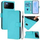 For Xiaomi Poco M3 Skin Feel Solid Color Leather Phone Case with Lanyard(Lake Blue) - 1