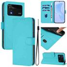 For Xiaomi Poco M4 Pro 4G Skin Feel Solid Color Leather Phone Case with Lanyard(Lake Blue) - 1