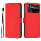 For Xiaomi Poco X4 Pro 5G Skin Feel Solid Color Leather Phone Case with Lanyard(Red) - 2