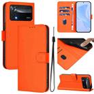 For Xiaomi Poco X4 Pro 5G Skin Feel Solid Color Leather Phone Case with Lanyard(Orange) - 1