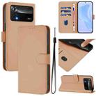 For Xiaomi Poco X4 Pro 5G Skin Feel Solid Color Leather Phone Case with Lanyard(Nude) - 1