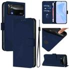 For Xiaomi Poco X4 Pro 5G Skin Feel Solid Color Leather Phone Case with Lanyard(Navy Blue) - 1