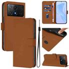 For Xiaomi Poco X6 Pro Skin Feel Solid Color Leather Phone Case with Lanyard(Brown) - 1