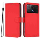 For Xiaomi Poco X6 Pro Skin Feel Solid Color Leather Phone Case with Lanyard(Red) - 2