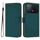 For Xiaomi Poco X6 Pro Skin Feel Solid Color Leather Phone Case with Lanyard(Dark Green) - 2