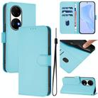 For Huawei P50 Pro Skin Feel Solid Color Leather Phone Case with Lanyard(Sky Blue) - 1