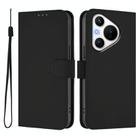 For Huawei Pura 70 Skin Feel Solid Color Leather Phone Case with Lanyard(Black) - 2