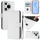 For Huawei Pura 70 Skin Feel Solid Color Leather Phone Case with Lanyard(White) - 1
