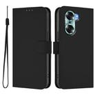 For Honor 60 Skin Feel Solid Color Leather Phone Case with Lanyard(Black) - 2