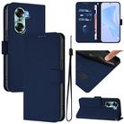 For Honor 60 Skin Feel Solid Color Leather Phone Case with Lanyard(Navy Blue) - 1