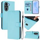 For Honor 60 Pro Skin Feel Solid Color Leather Phone Case with Lanyard(Sky Blue) - 1
