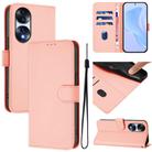 For Honor 70 Skin Feel Solid Color Leather Phone Case with Lanyard(Pink) - 1