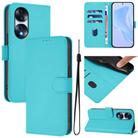 For Honor 70 Pro Skin Feel Solid Color Leather Phone Case with Lanyard(Lake Blue) - 1
