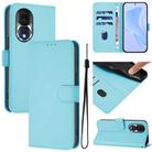 For Honor 80 Skin Feel Solid Color Leather Phone Case with Lanyard(Sky Blue) - 1