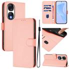 For Honor 90 Skin Feel Solid Color Leather Phone Case with Lanyard(Pink) - 1