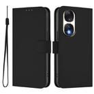 For Honor 90 Skin Feel Solid Color Leather Phone Case with Lanyard(Black) - 2