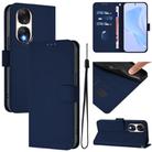 For Honor 90 Skin Feel Solid Color Leather Phone Case with Lanyard(Navy Blue) - 1