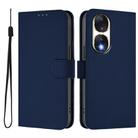 For Honor 90 Skin Feel Solid Color Leather Phone Case with Lanyard(Navy Blue) - 2