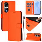 For Honor 90 Pro Skin Feel Solid Color Leather Phone Case with Lanyard(Orange) - 1