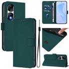 For Honor 90 Pro Skin Feel Solid Color Leather Phone Case with Lanyard(Dark Green) - 1