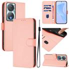 For Honor 90 Smart / X7b 5G / 4G Skin Feel Solid Color Leather Phone Case with Lanyard(Pink) - 1