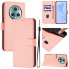 For Honor Magic5 Pro Skin Feel Solid Color Leather Phone Case with Lanyard(Pink) - 1