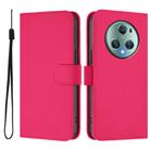 For Honor Magic5 Pro Skin Feel Solid Color Leather Phone Case with Lanyard(Rose Red) - 2