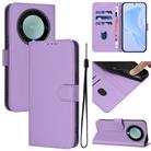 For Honor X40 / X9a / Magic5 Lite Skin Feel Solid Color Leather Phone Case with Lanyard(Lavender Purple) - 1